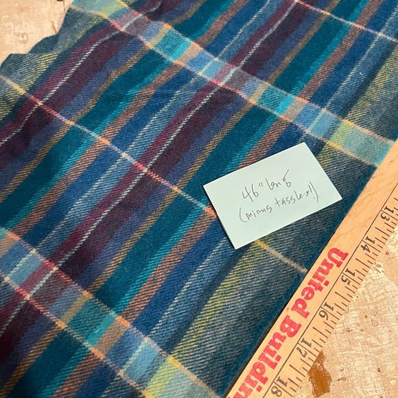 West Germany "The Denver" 100% Wool Turquoise Plaid Scarf 46" long EUC - Picture 7 of 7
